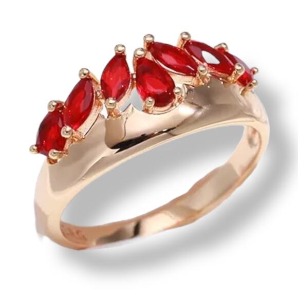 Beautiful 18K Rose Gold Plated Copper Red Marquise Crown Ring Size 9 - Picture 7 of 7